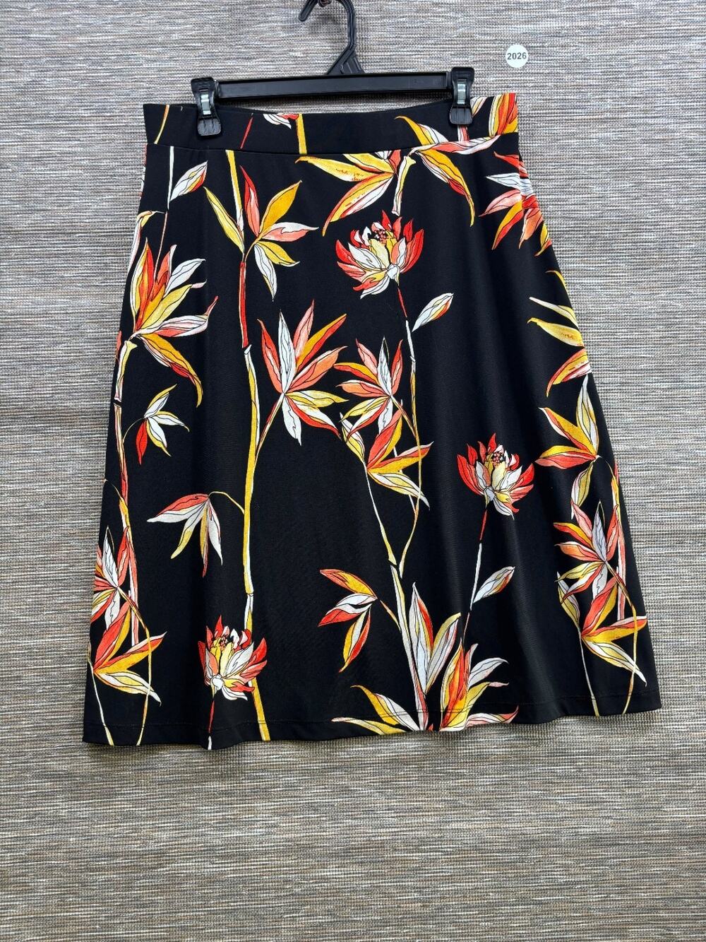 Kasper Petite A-Line Skirt Womens Size PL Black Floral Knee Length Casual Career